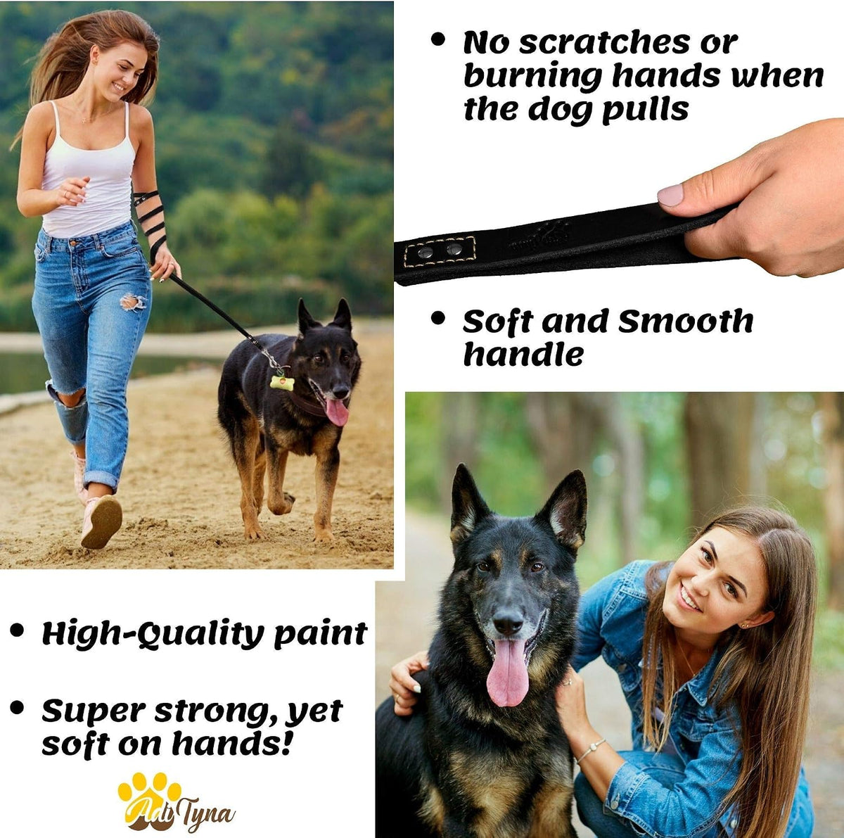 ADITYNA Leather Dog Leash for Large, and Small Dogs - L - 6 ft x 3/4 inch / Black - image 4