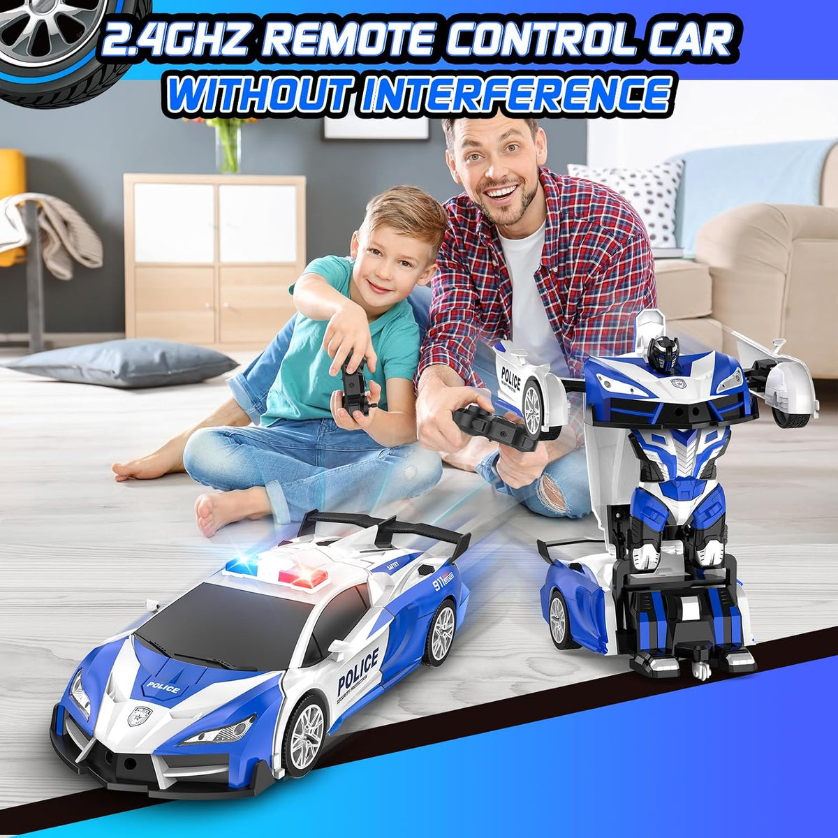 Spider Remote Control Car with Police Light - Blue - image 4