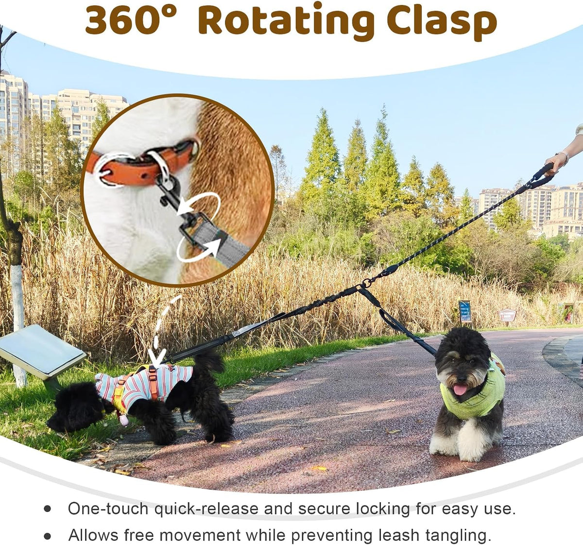 Double Dog Leash, No Tangle Splitter for Two Dogs - Grey - image 3