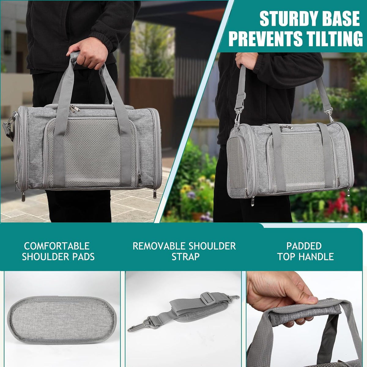 Top tasta Dog Cat Carrier Pet Carriers for Small Medium Large Cats - 18.0"L x 11.5"W x 11.5"H / Grey - image 4