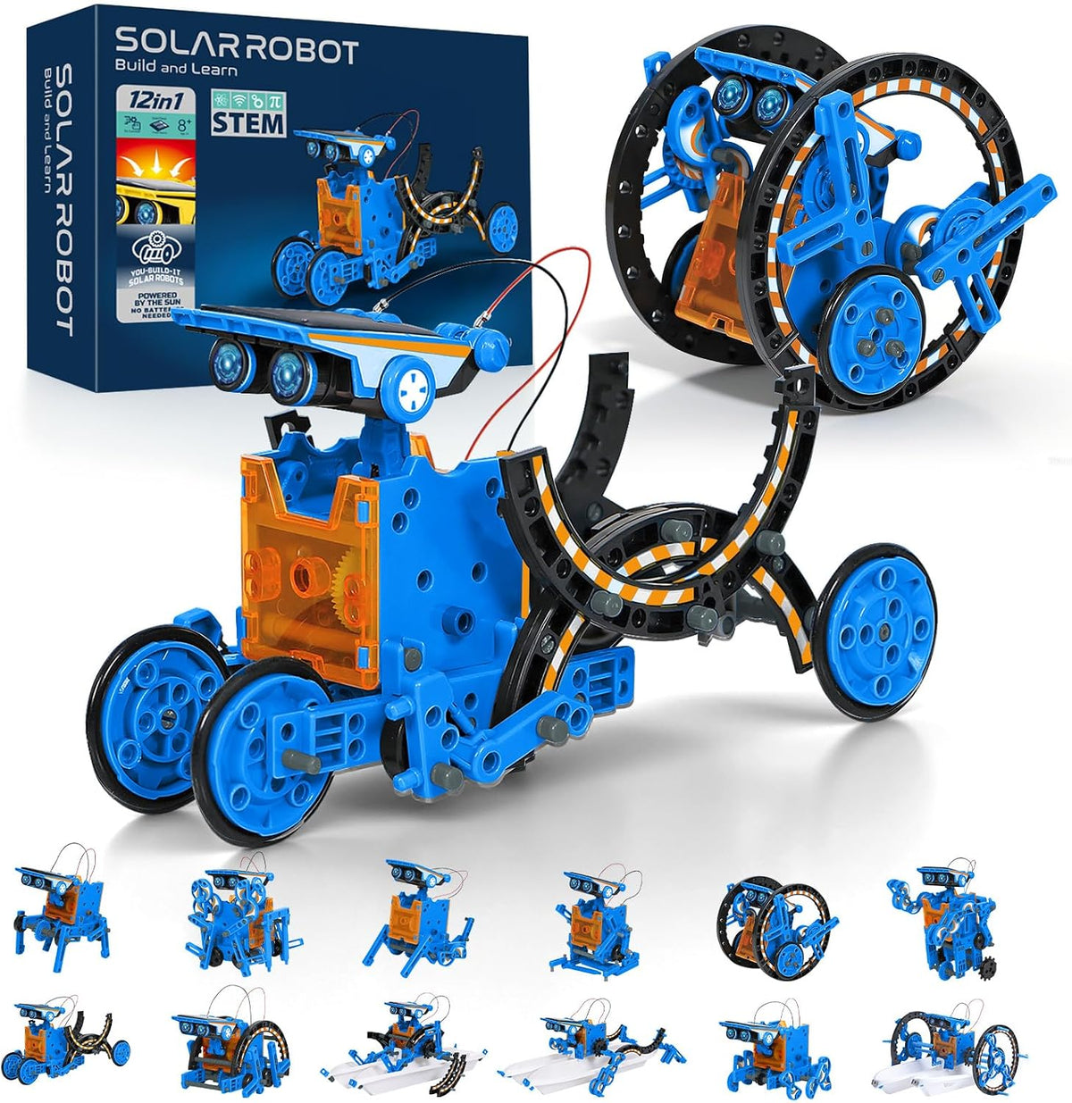 Solar Robot Building Kit, 12-in-1 STEM Robotic Toys for Kids Age 8-12 – Fun for Kids & Family - Blue