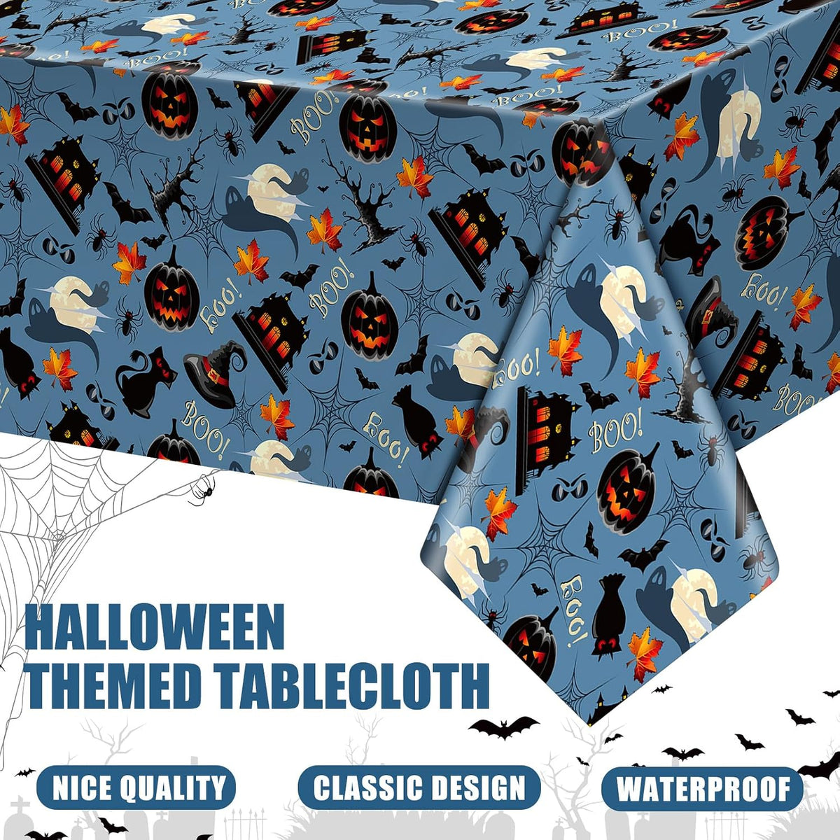 Newwiee 3 pack Halloween plastic tablecloths with candy corn print, 108 x 54 inches - view 39