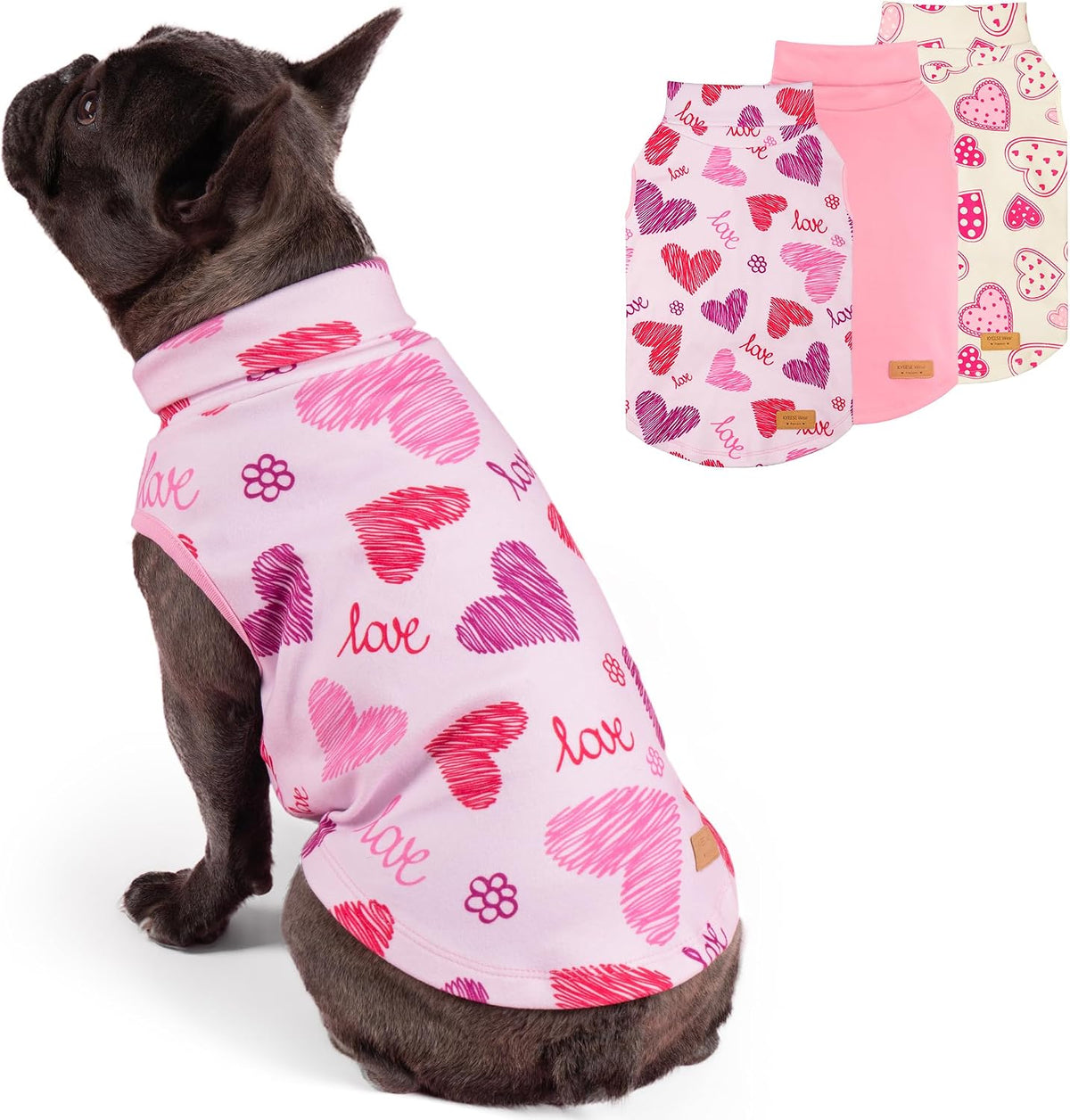 KYEESE 2Pack Dog Sweater for Small Dogs Soft Pet Coats Fleece - Heart+Pink / Large (12-18lbs)