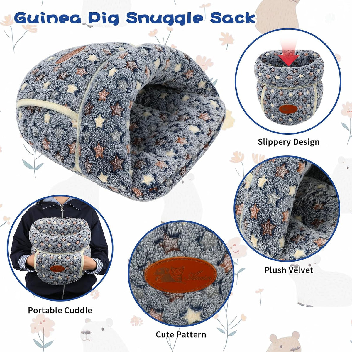 YUEPET Guinea Pig Bed Cuddle Cave, Warm Fleece Hideout - Grey Star / 1PCS - image 4