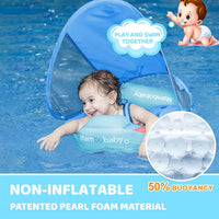 Mambobaby Baby Float with Canopy & Tail Non-Inflatable Baby Swim - BLUE - image 2