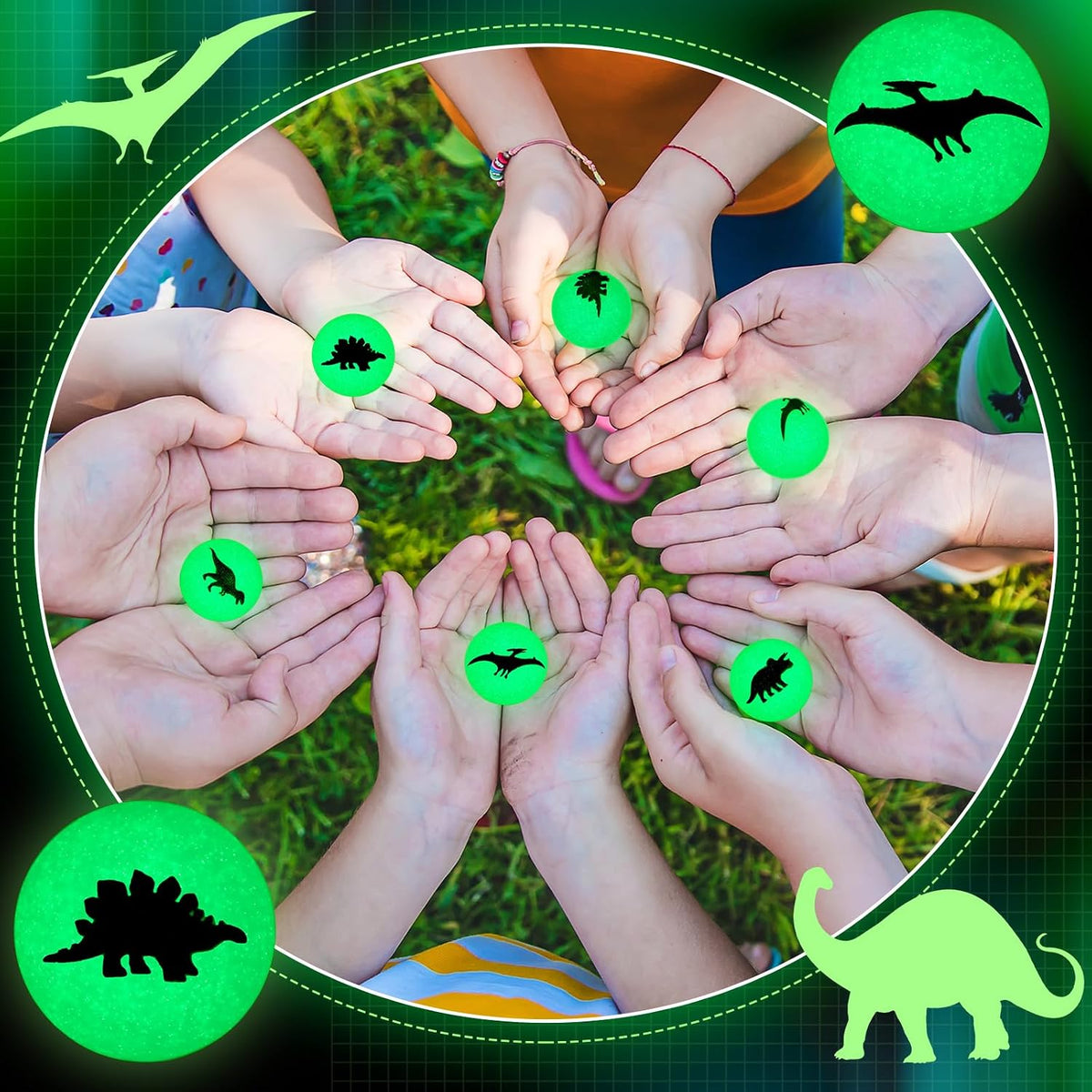 Seenelling 60 glow in the dark Halloween bouncy balls with skeleton print, green - view 13