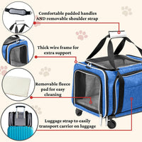 Airline Approved Expandable Premium Pet Carrier on Wheels - BLUE - image 2