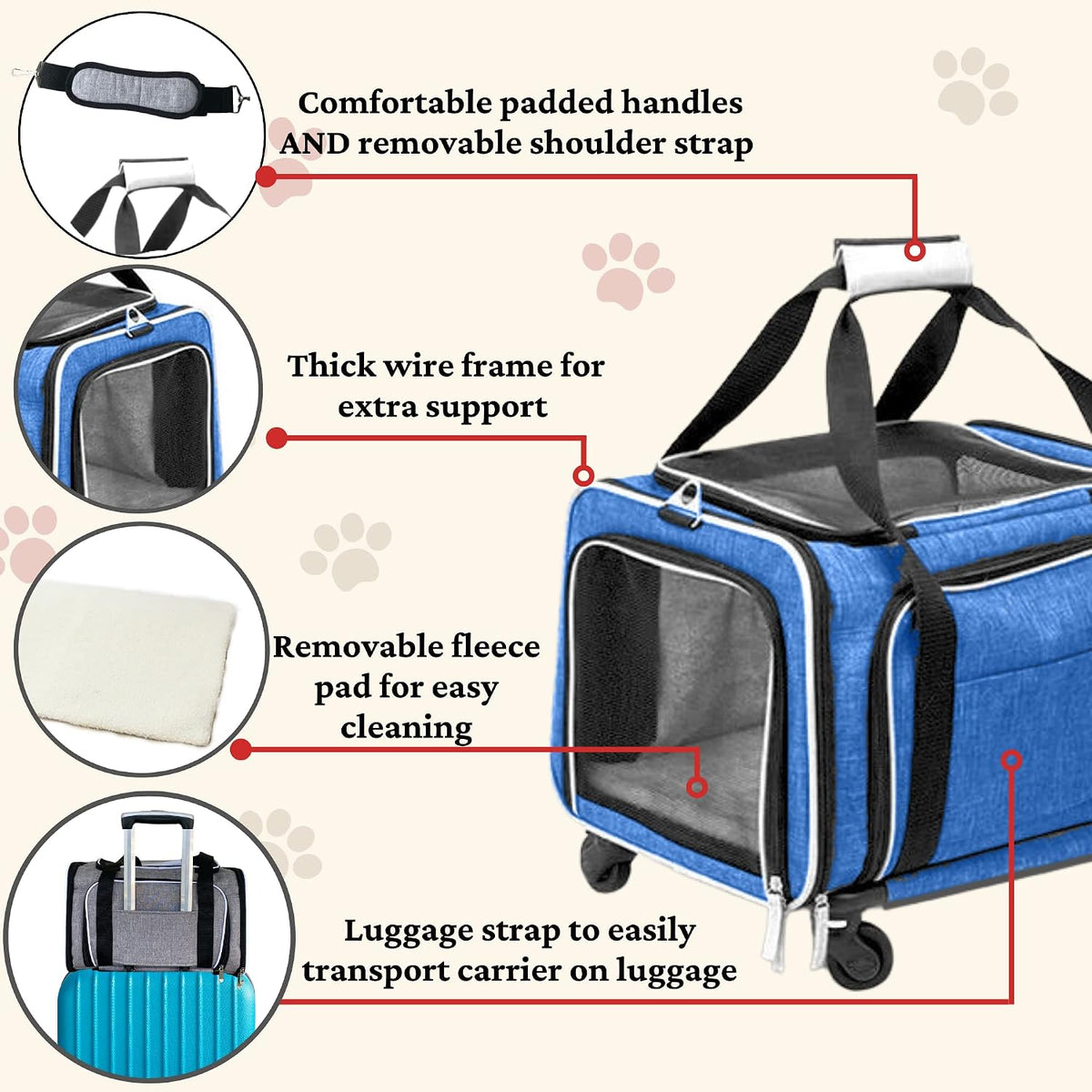 Airline Approved Expandable Premium Pet Carrier on Wheels - BLUE - image 2