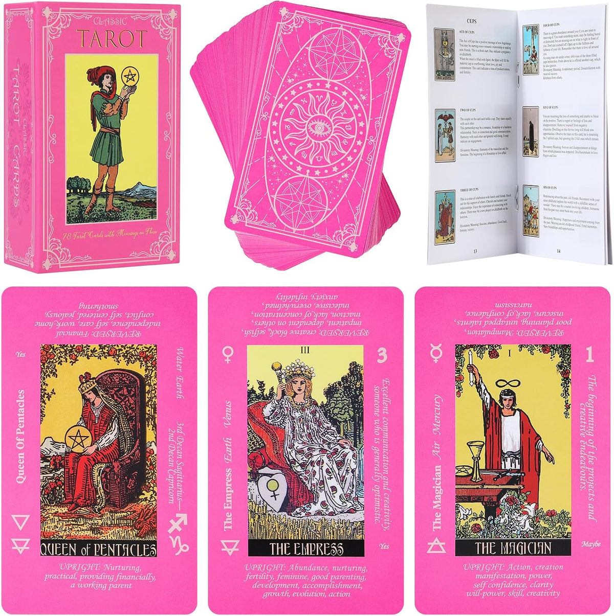 Fofeadm Tarot Cards with Guide Book & Linen Carry Bag - Pink Tarot Cards