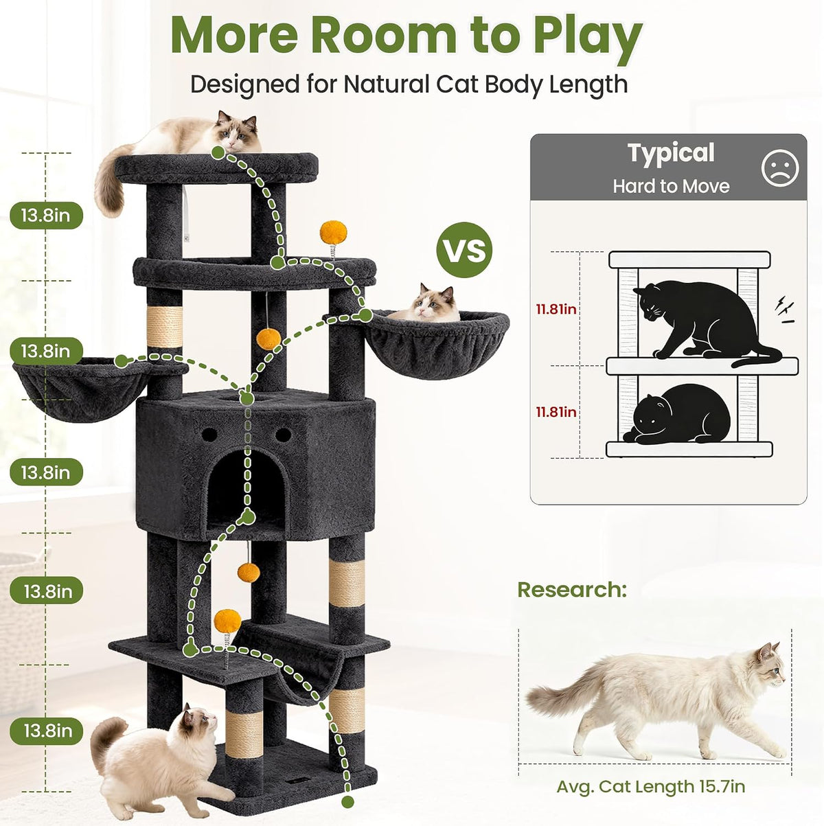 Cat Tree Tower for Indoor Large Adult Cats - Dark Grey - image 4