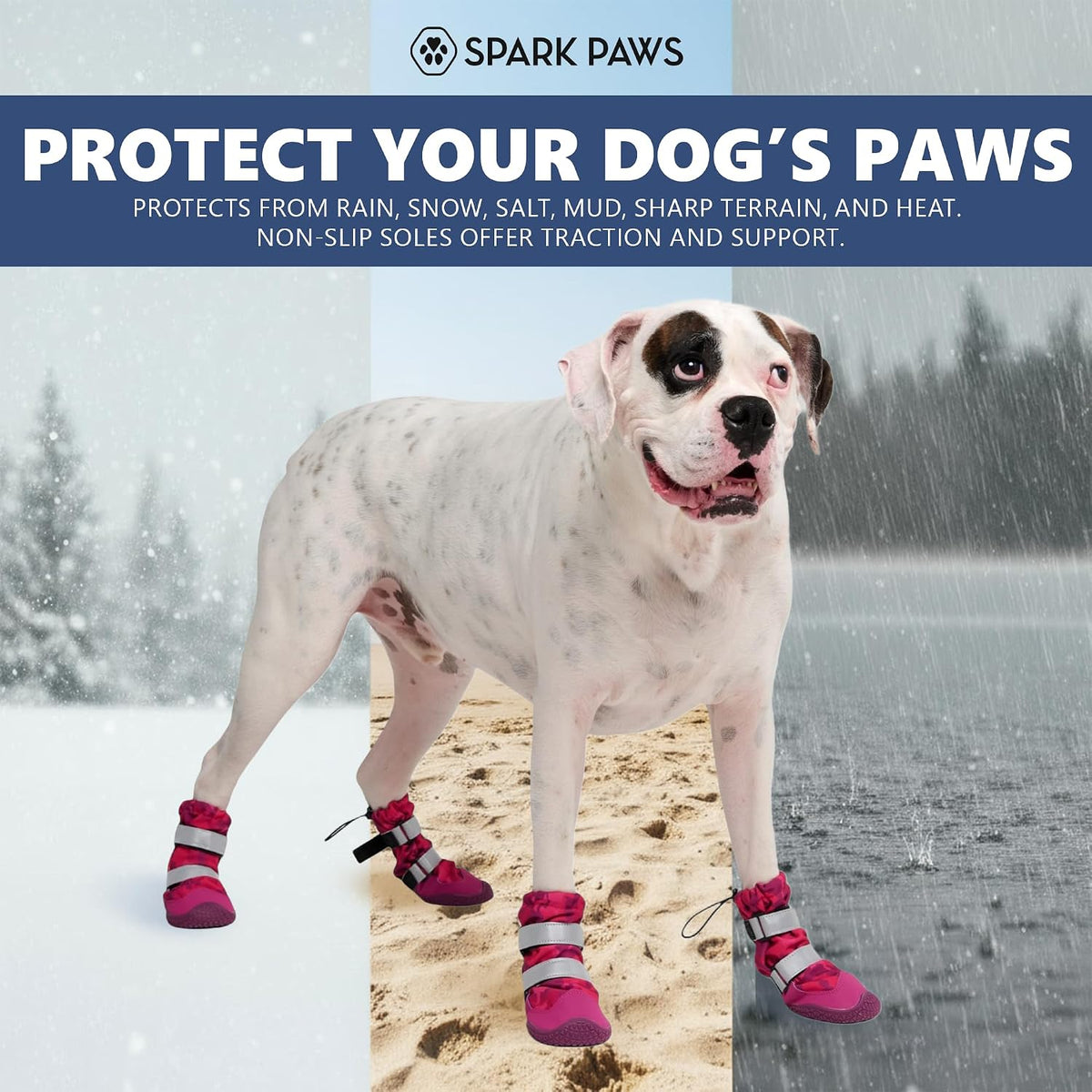 Spark Paws Dog Winter Boots, Waterproof Snow Booties - Pink Camo / Size 1: 1.6"x2.2"(W*L) (Pack of 4) - image 4