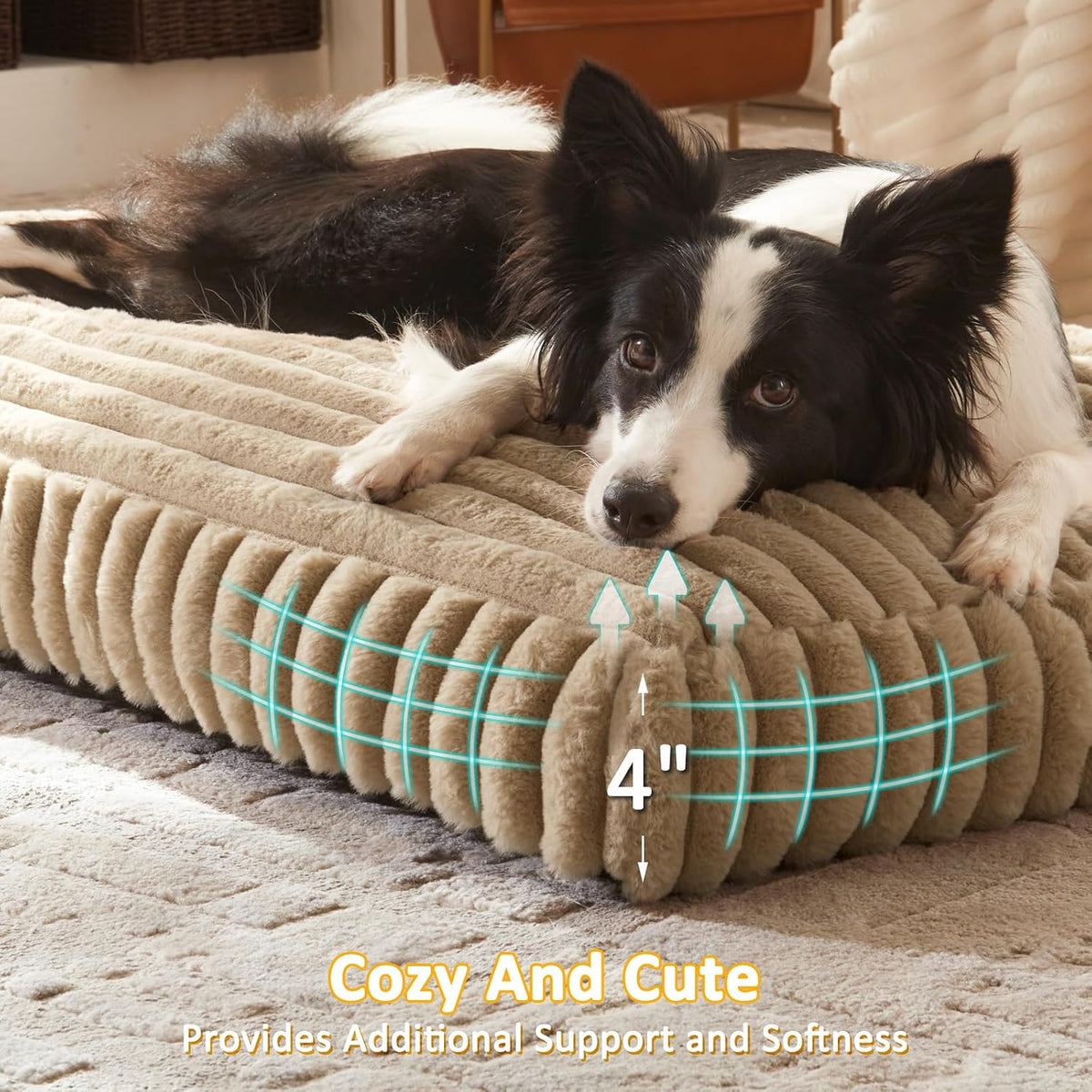 FURTIME Dog Beds Large Sized Dog, Washable Dog Bed for Crate - Beige / XL(44"x31"x4") - image 4