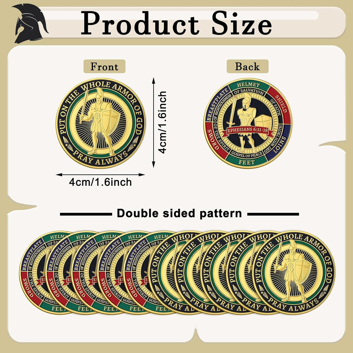 Nosiny 40 Christian challenge coins in gold zinc alloy with double sided print - view 15