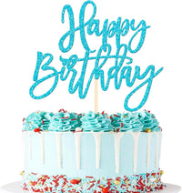 ZHUOWEISM 1 PCS Gold Happy Birthday & Anniversary Cake Topper – Fun for Kids & Family - Light Blue