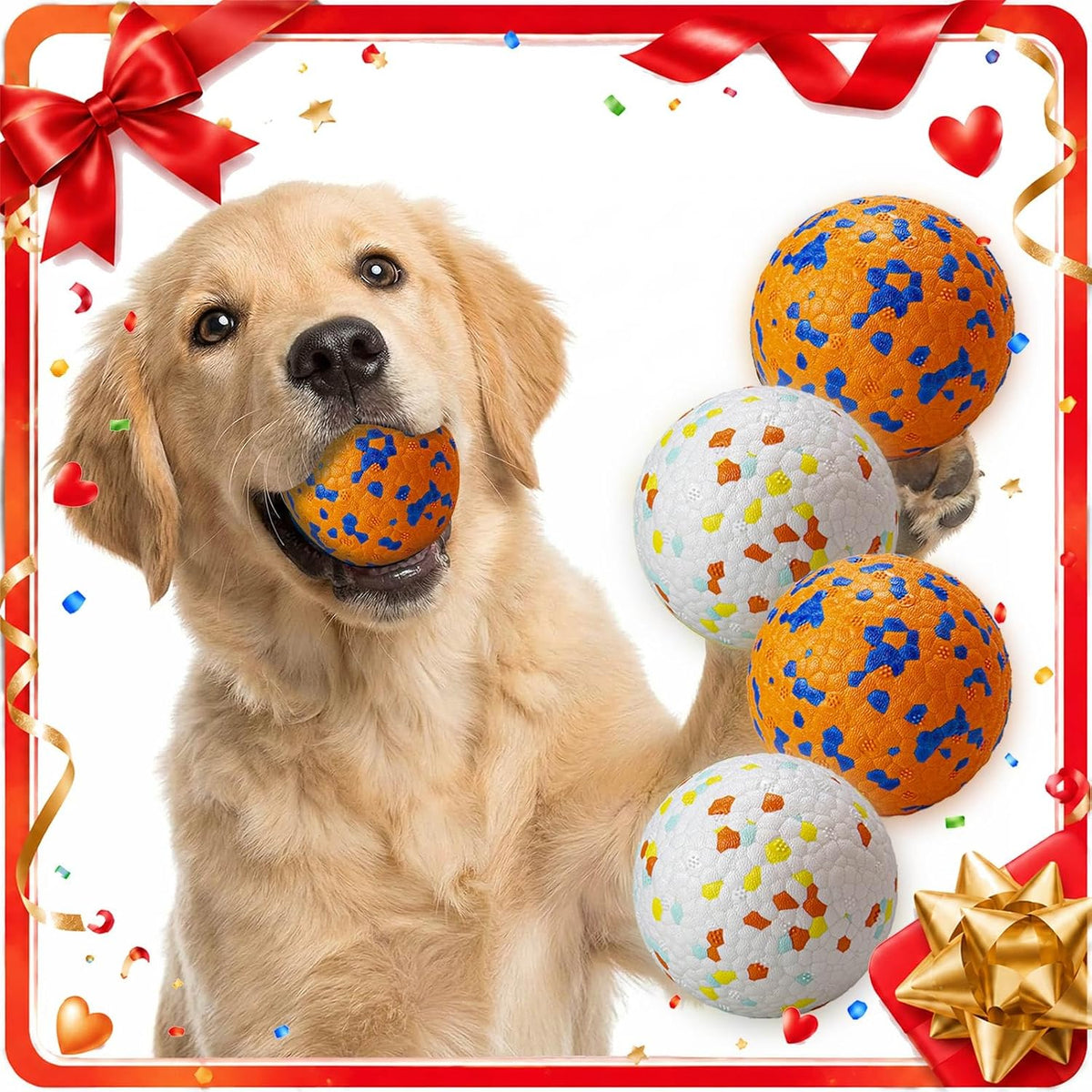 Dog Balls, Indestructible Dog Tennis Balls for Aggressive Chewers – Essentials for Dogs - White & Orange (4-Pack) / Medium (3" diameter) - image 2