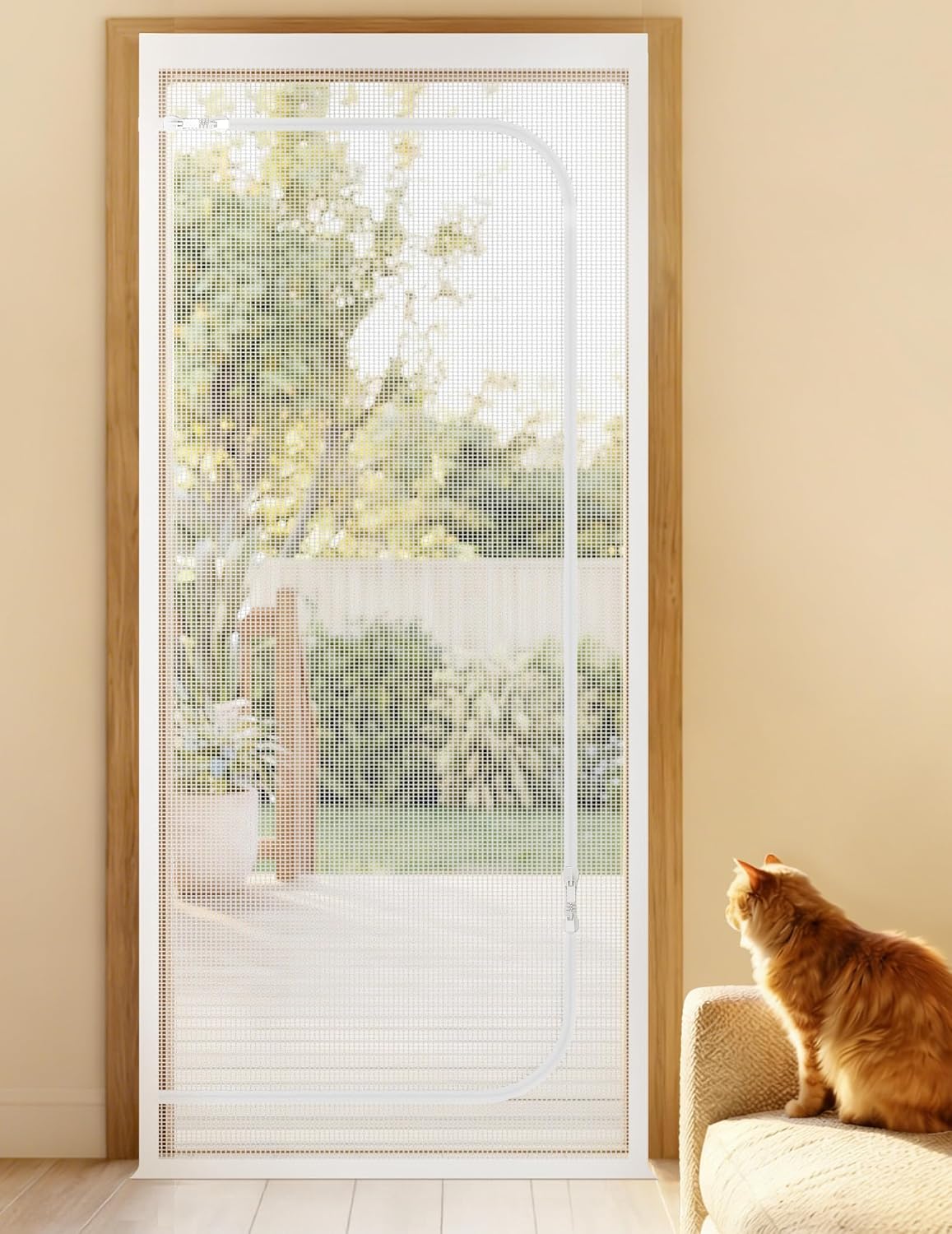 BFNN Cat Proof Screen Door, Extra Tall Mesh Gate - White / Fits Door Opening Size Up to 34''x 82''