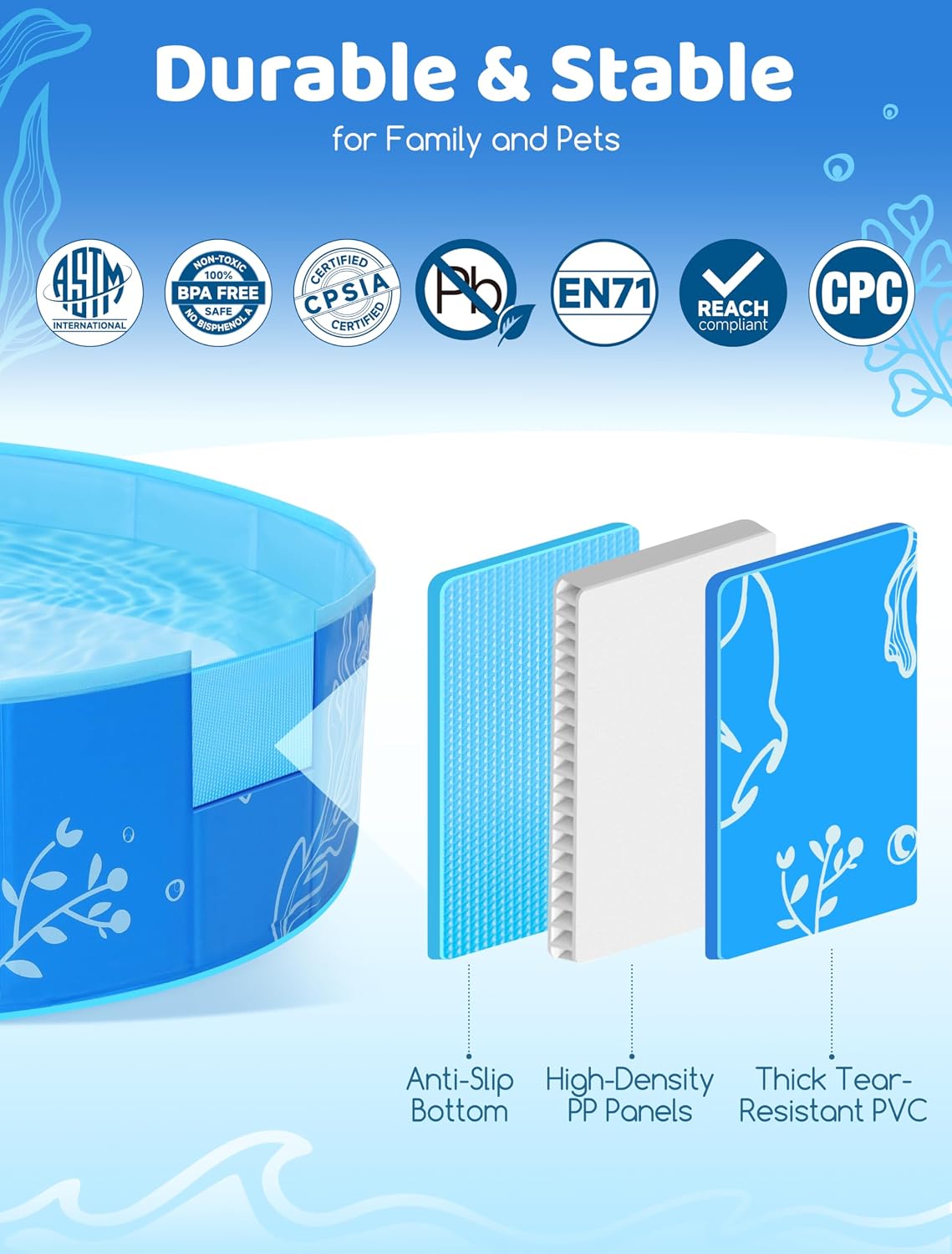 Hikiddy Foldable Kiddie Pool with Canopy: Baby Infant Toddler Kids - Blue-blue / 47in - image 3