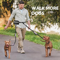 Hands Free Dog Leash with Pouch, Double Leash for Two Dogs, Retractable Bungee with Double Padded Handles, Dog Waist Leash for Dog Walking, Running Leash for Dogs, Dog Walking Accessories