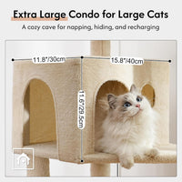 Cat Tree 32” Small Cat Tower with Large Hammock 16”& Self Groomer – Essentials for Cats - XXL-70" / Beige - image 4