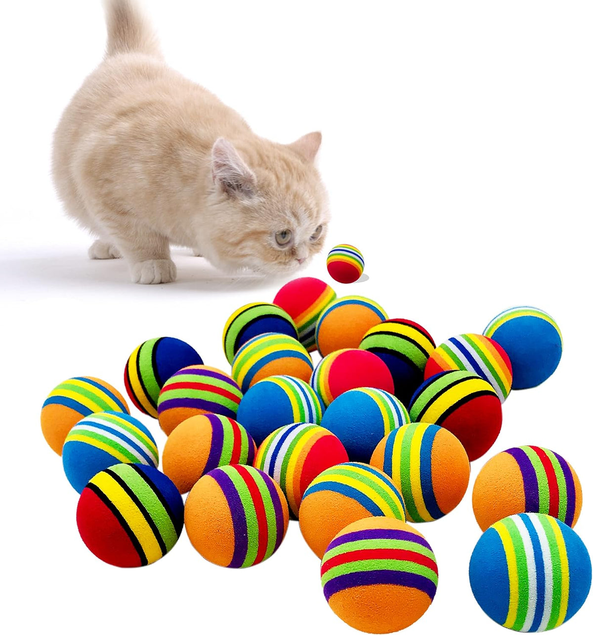 PET SHOW 15pcs 1.4" Interactive Cat Toy Balls for Indoor Cats - 50pcs 5 Colors Rainbow