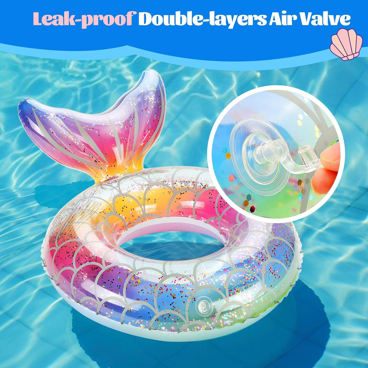 MoKo Pool Floats, Mermaid Inflatable Swim Tubes Floaties – Fun for Kids & Family - Rainbow Silver Scales / 70# - image 3