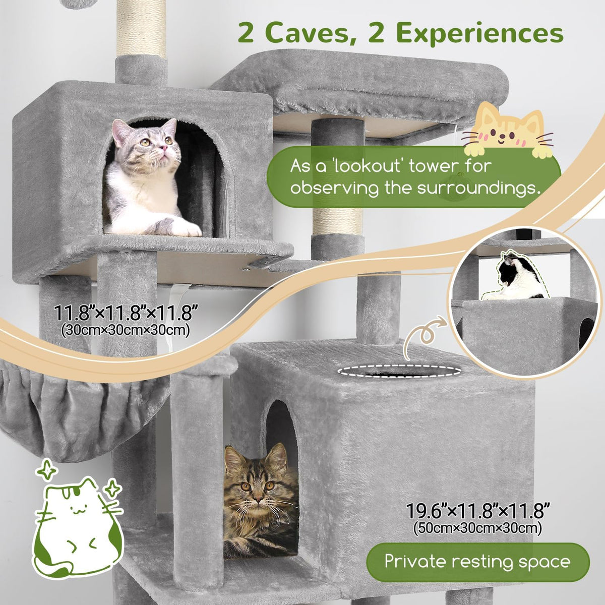 Globlazer Extra Tall Cat Tree Tower for Indoor Cats, F76 - Light Grey / 76 inch - image 2
