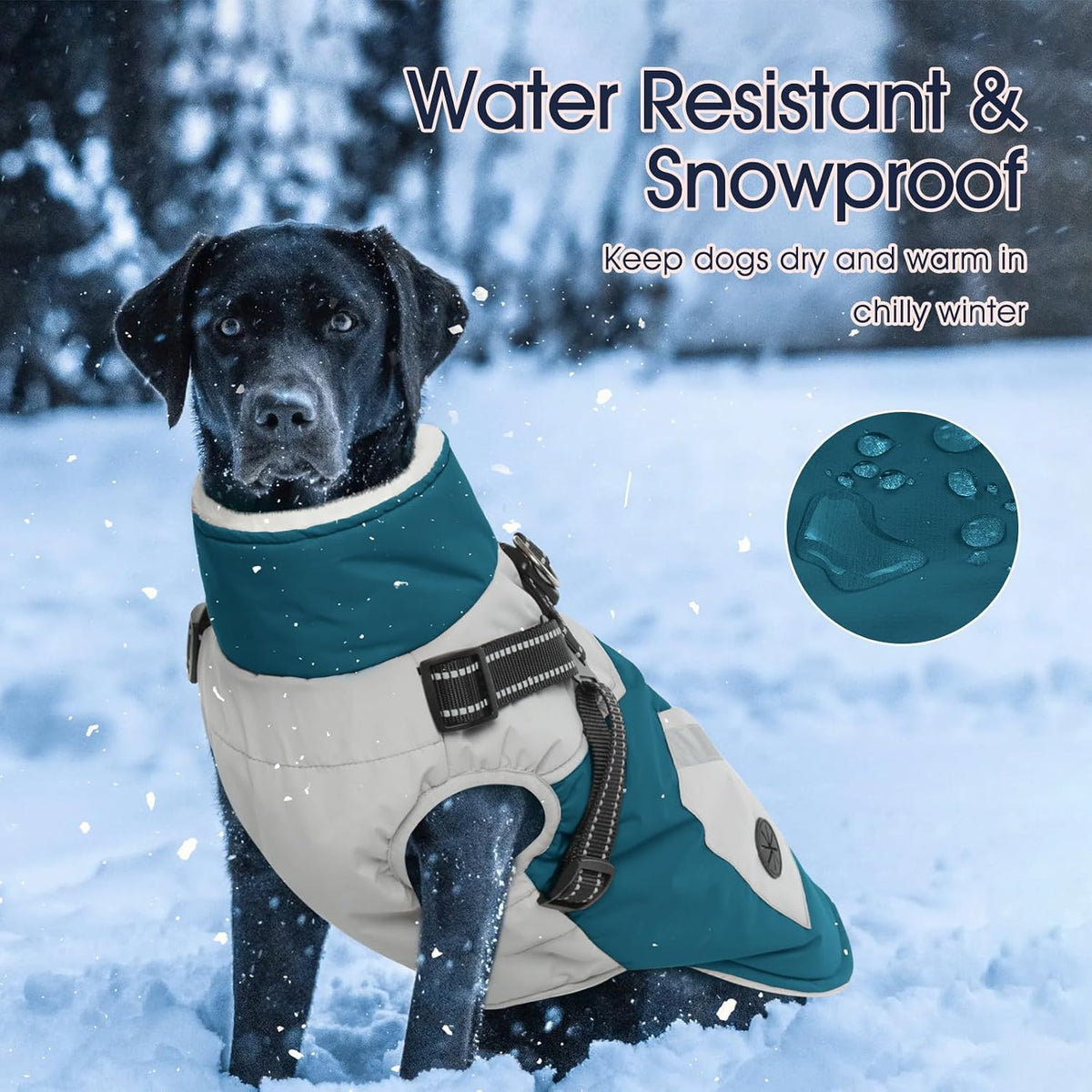 Dog Winter Coat with Harness Built in - XXX-Large(Chest:41.34 in) / Turquoise Green - image 2