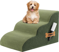 Romrol Dog Stairs Ramp for High Beds Couches, High Density Foam Pet Steps with Durable Non-Slip Waterproof Fabric Cover, Dog Stairs for Small Dogs or Cats or Pets, 3-Step,15 Inch,Green