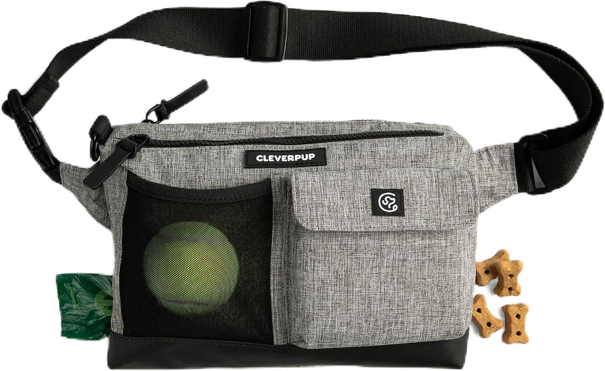 Cleverpup Walk & Train 2-in-1 Dog Walking Bag, Hands-Free - Heather Grey