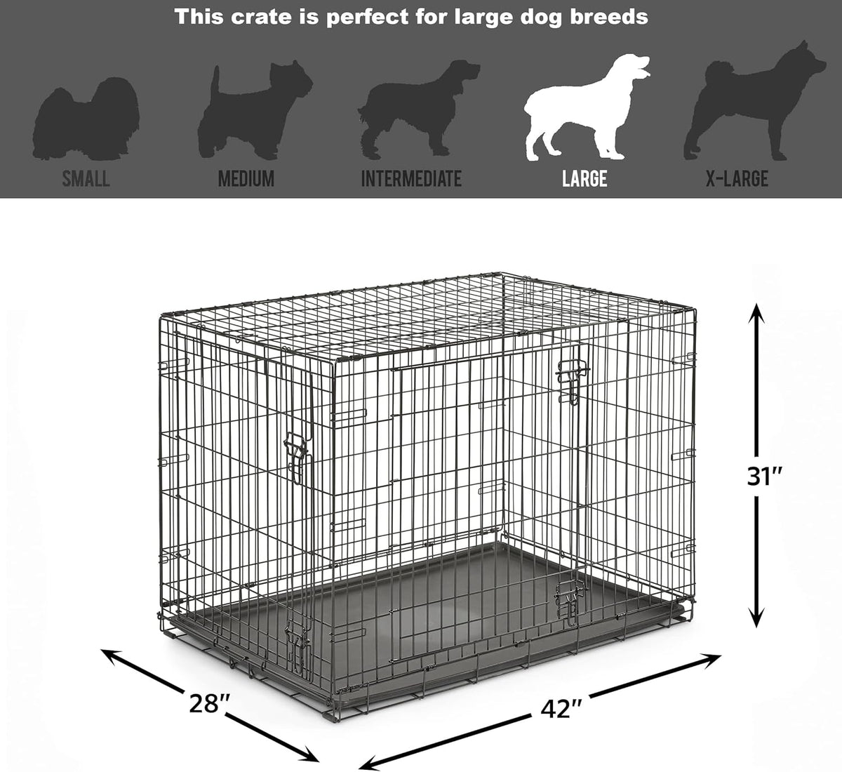 New World by Midwest 42-Inch Single Door Crate, for Large Breeds - Double Door - Black / Large (42"L) - image 4