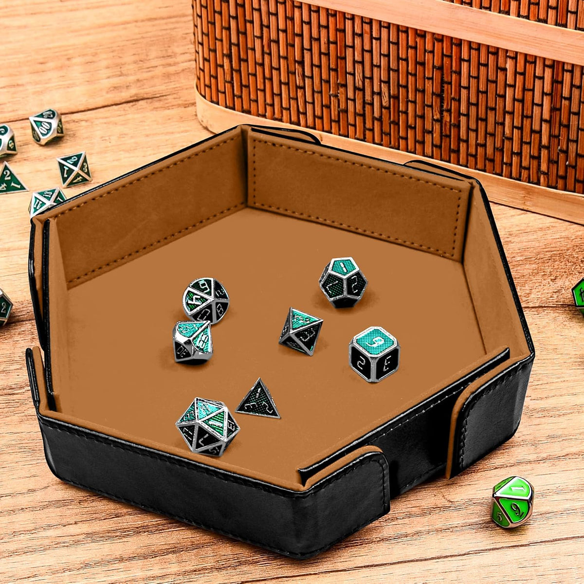 SIQUK magnetic folding hexagon dice tray in PU leather with velvet lining - view 14