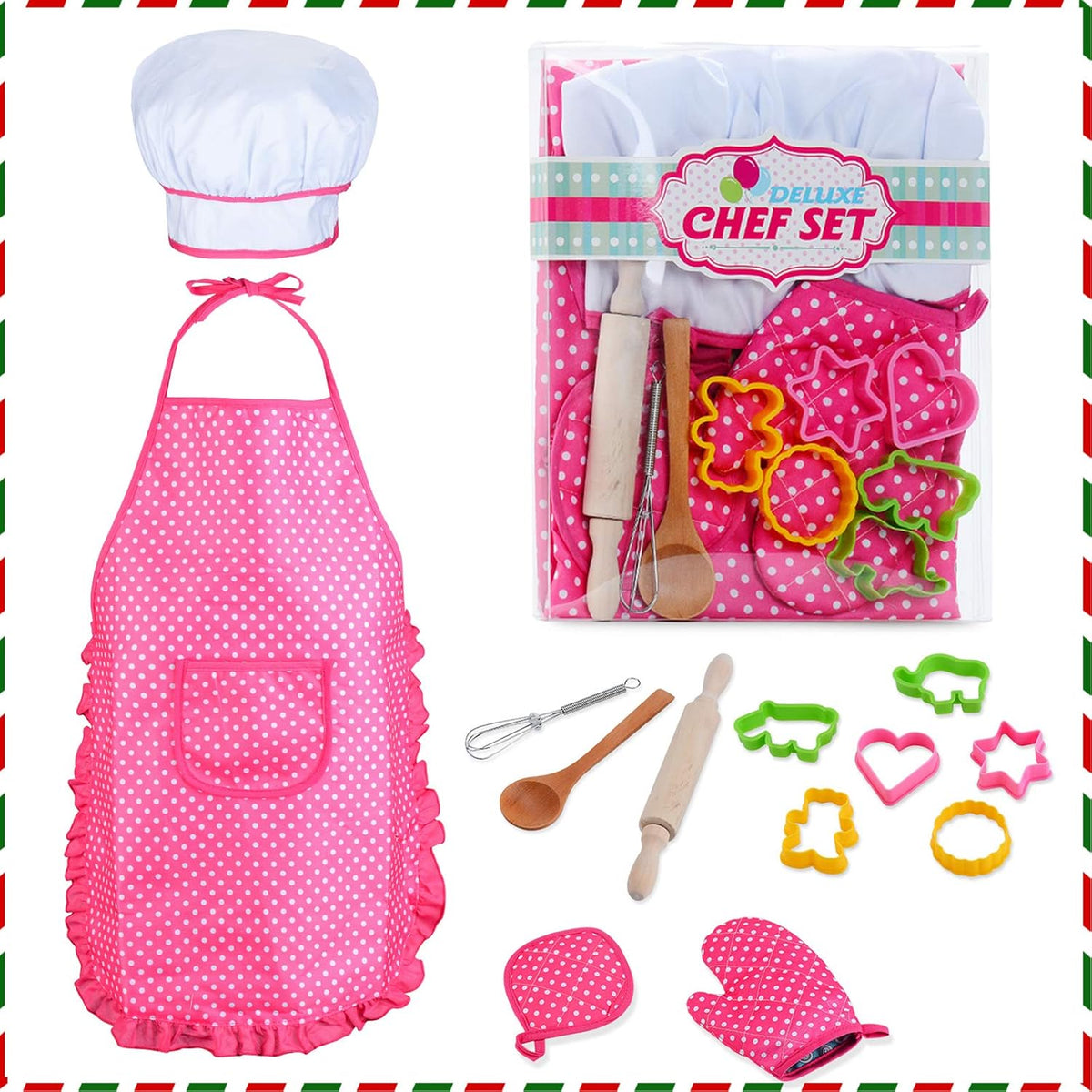 HmiL-U Chef Set for Kids, Hat, Utensils - Pink