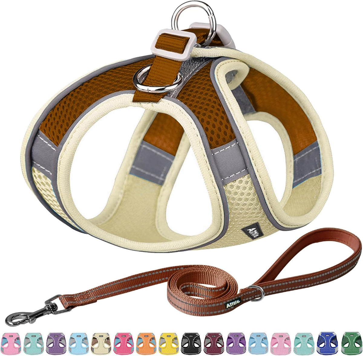 AIITLE Small Dog Harness and Leash Set, Step-in Puppy Pet Vest - XXS(Chest: 10 - 11.5") / Beige