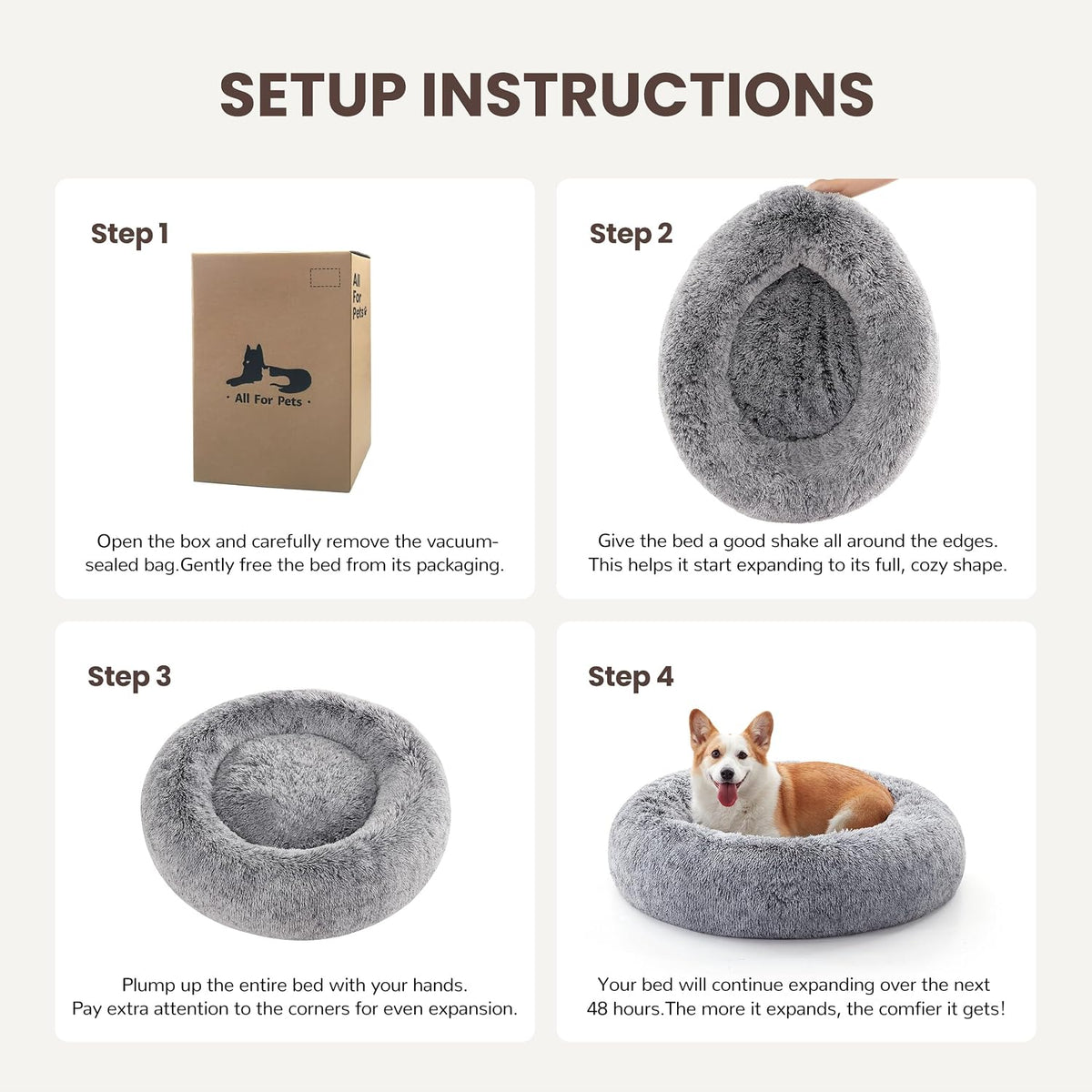 Donut Dog Bed Medium Size Dog, Round Cat Beds for Small Dogs – Essentials for Dogs - Grey / 30"L x 30"W x 8"Th - image 3