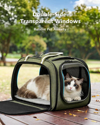 Pecute Cat Carrier, Double Bubble Pet Carrier for Cat Small Dogs - 18"L x 13.5"W x 14"H / Dark Green - image 3