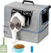 Cat Enclosed Travel Litter Box Kit with Lid Odorless Dustless - Large / L-Grey