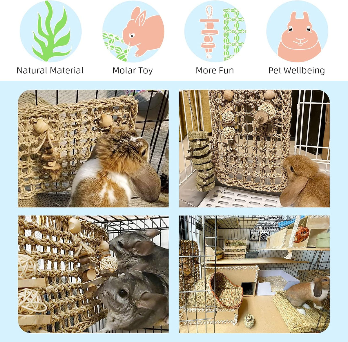 andwe Rabbit Seagrass Protector Mat with Toys – Essentials for Small Pets - image 4