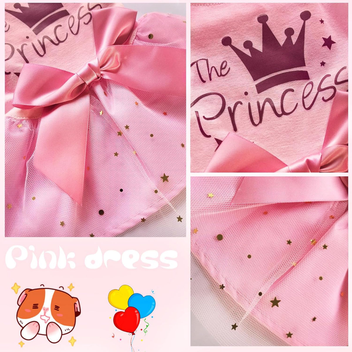 Idepet princess dog dress with bowknot in cotton and lace mesh for small dogs and cats - view 3