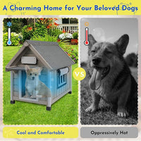 Outdoor Dog House Weatherproof Large Wooden Dog Kennel Indoor for Small Dogs with Chew-Proof Frame, Oxford Fabric Window, Removable Floor Pet Shelter (Grey, 18.1" D x 25.2" W x 24" H)