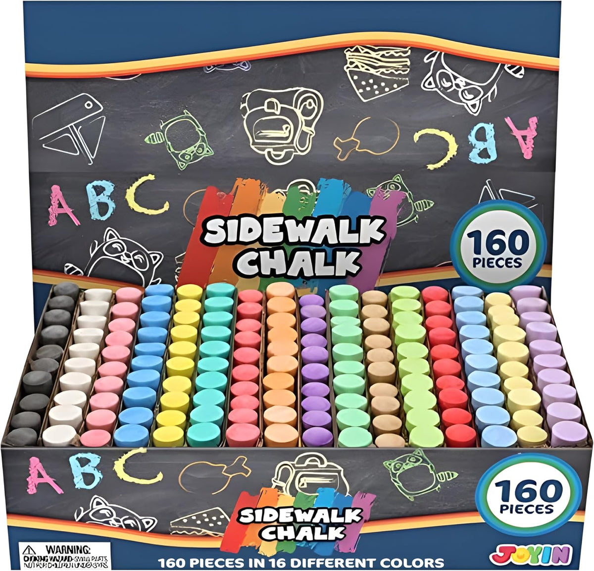 JOYIN 160 PCS Sidewalk Chalks Set-16 Colors Non-Toxic Washable Jumbo - 160