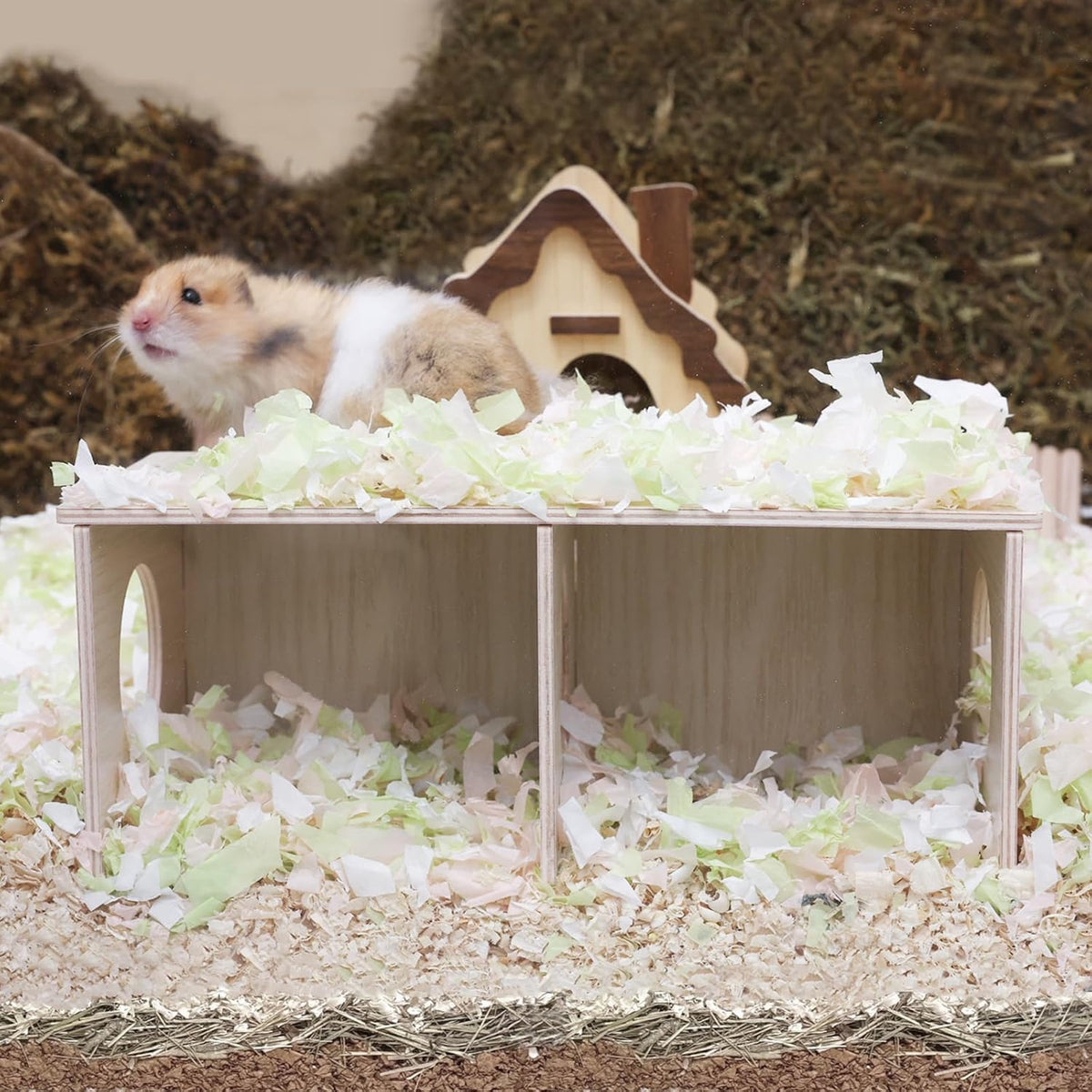 Hamster Peep Tunnel, 2-Chamber Wooden Hamster Hideout - Large for Syrian Hamster - image 3