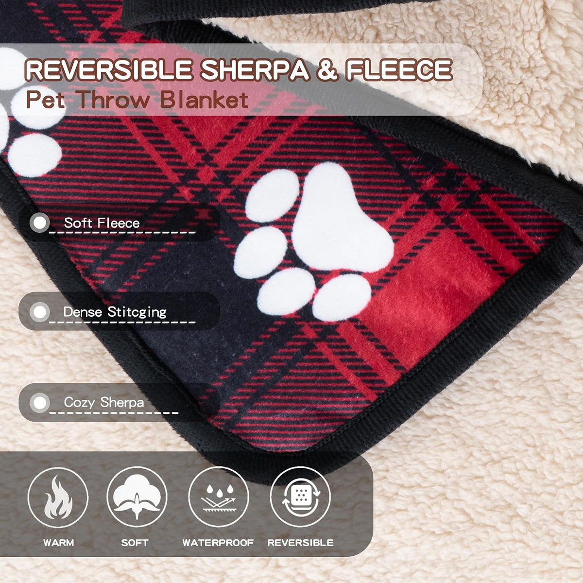 Waterproof Dog Blankets for Large Dogs 50"x60" Dark Grey – Essentials for Dogs - Paw Red / 30"x40" - image 3