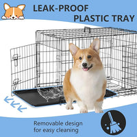 FDW 30 inch Dog Crate Dog Kennel Cage with Double Door Folding Metal Wire Dog Cage with Removable Tray&Divider Panel,Pet Crate for Medium Dogs,Black