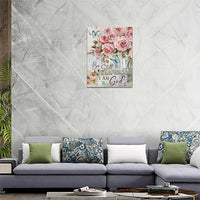 Farmhouse Rose Wall Art Christian Scripture Pictures Pink Rose Wall Decor Rustic Floral Butterfly Canvas Print Painting Artwork for Bathroom Living Room Bedroom 12"x16"