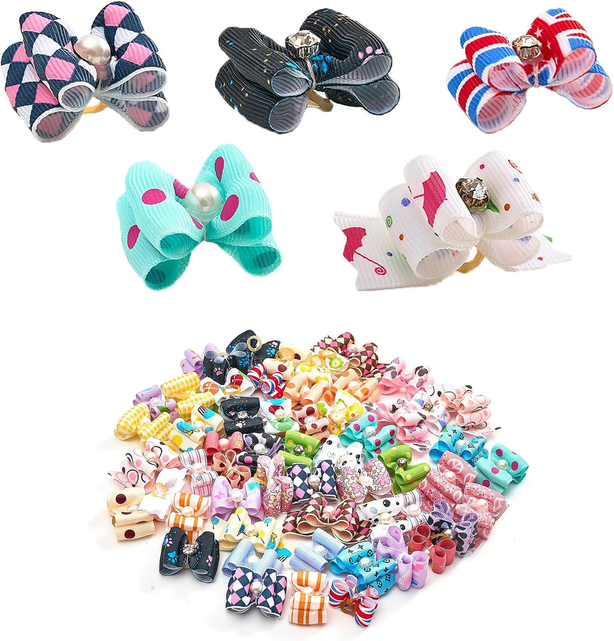 PET SHOW 20pcs Halloween Small Dog Hair Bows with Rubber Bands - 50pcs Daily