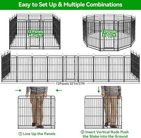 Dog Playpen Outdoor 12 Panels Heavy Duty Dog Fence 47" Height with Thick Pipe Anti-Rust with Doors Portable for RV Camping Yard, Total 27FT, 57 Sq.ft, Snowy Black