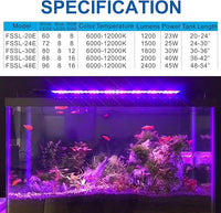 OYO WATER Aquarium LED Light 48"-56" with Timer, 24/7 Cycle, 5 Dimmable Brightness, Sunrise/Sunset Simulation for 10/20/30/55 Gallon Fish Tank