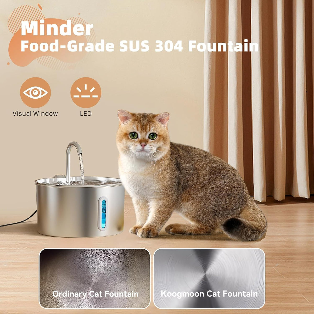Cat Water Fountain Stainless Steel: 2.2 L Cat Fountain for Drinking - 108oz Cat Water Fountain - image 4