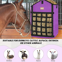 Innovative Hay Bags for Horses, Goat Hay Feeder with Reinforced Oxford Fabric and High Strength Metal Clasp,Horse Feeding Supplies with Adjustable Strap for Easy Hanging (2Purple+1Black)