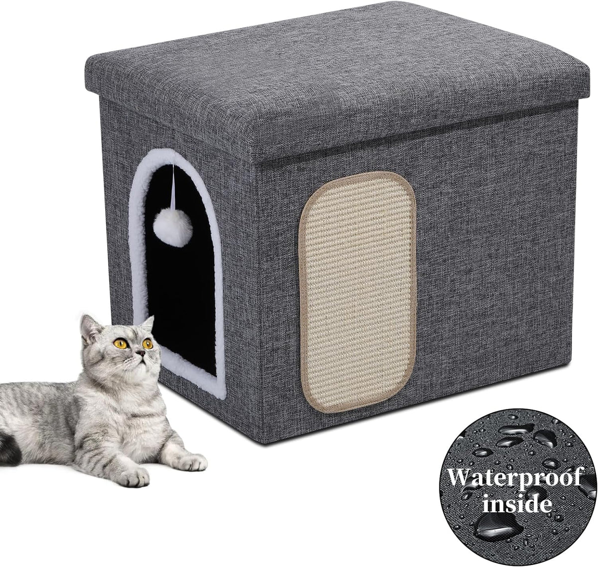 Shikha Hidden Cat Litter Box Enclosure with Scratch Pad & Storage Bag - Grey